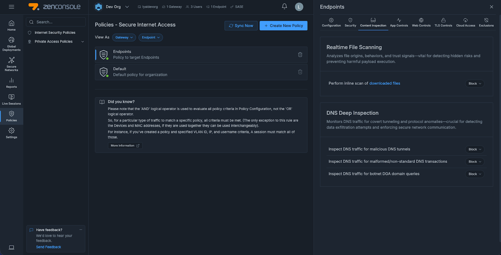 Site-Specific TLS Inspection UI within Zenconsole