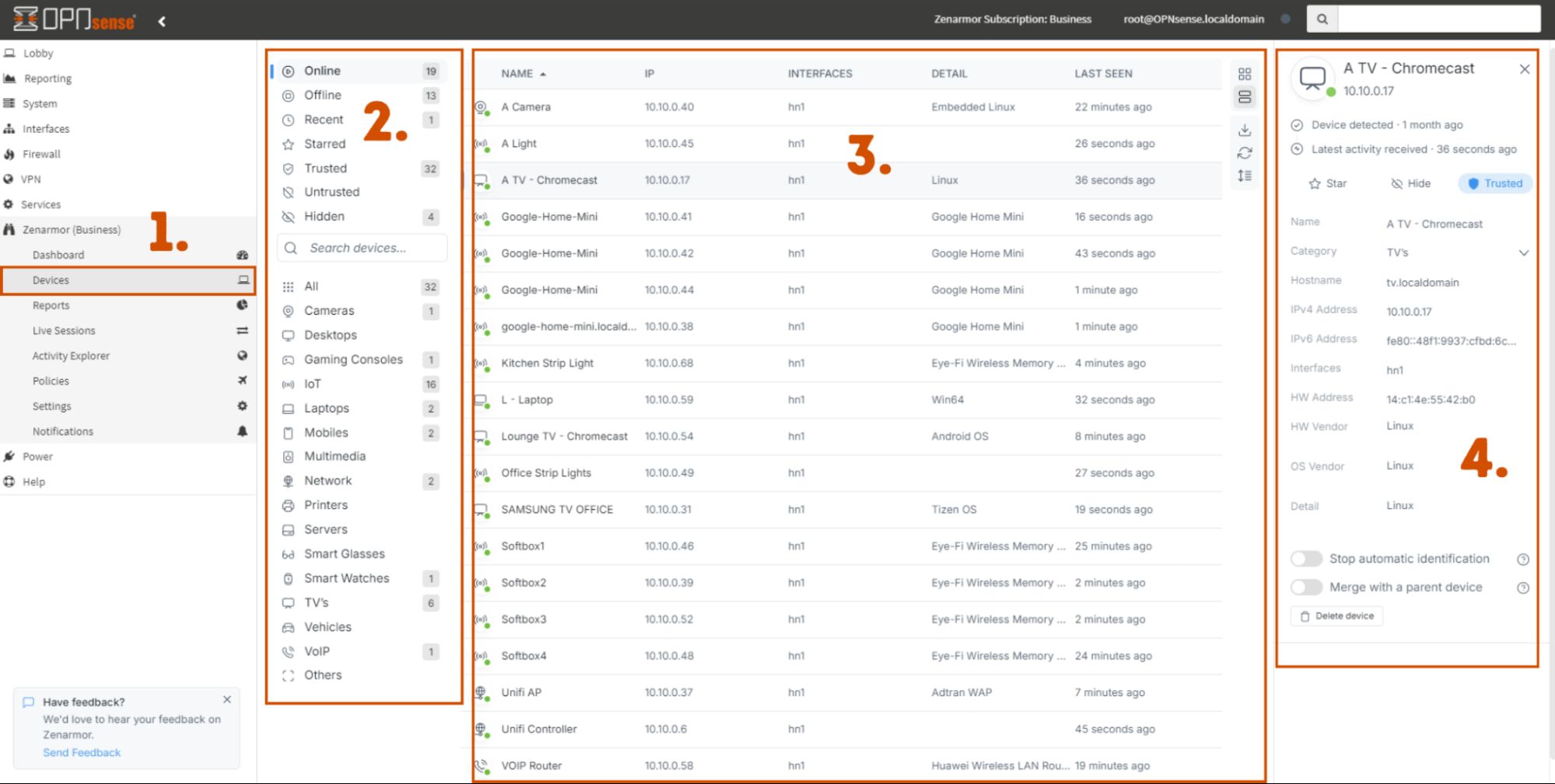 The Zenarmor Device Identification dashboard
