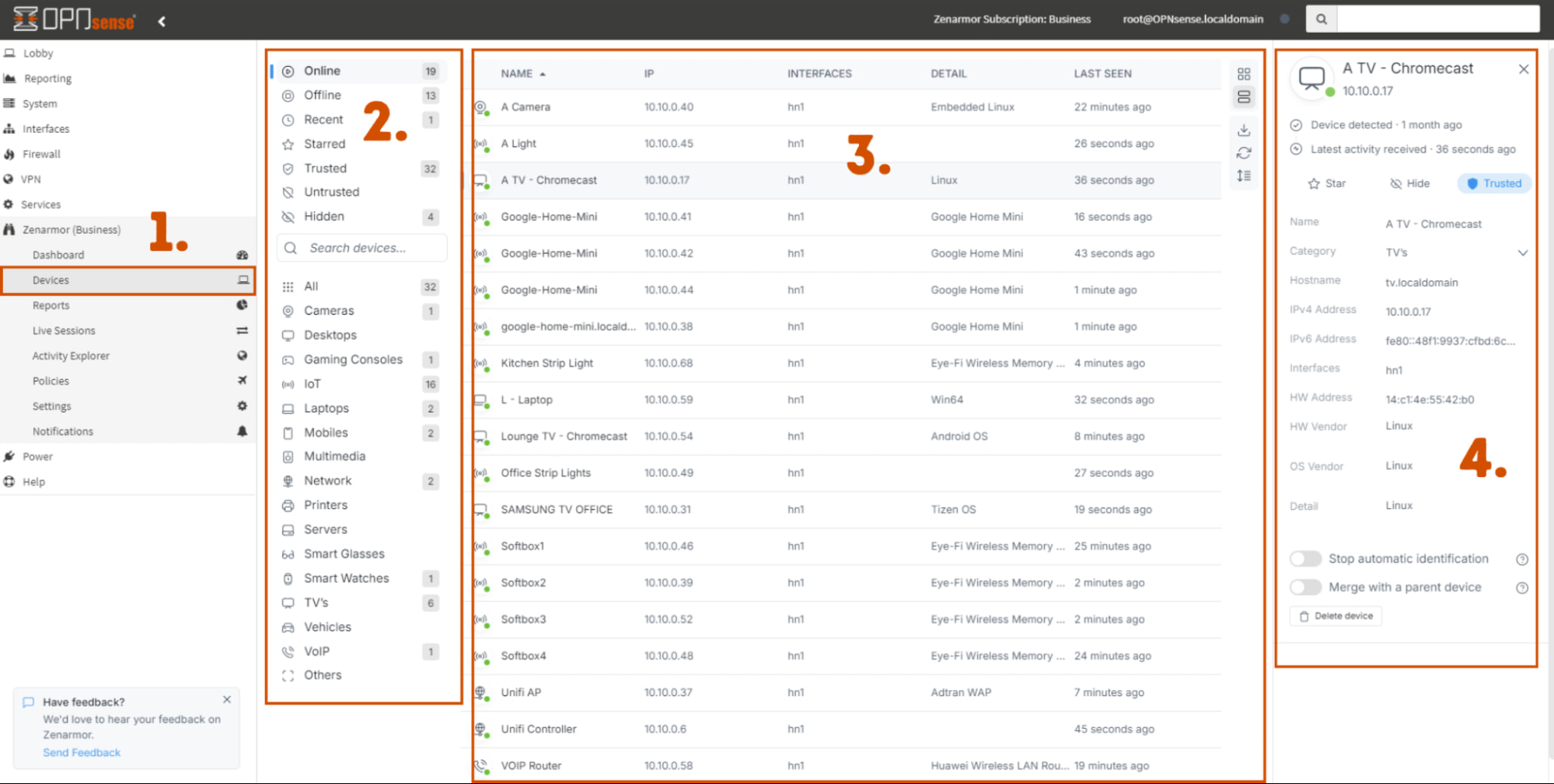 The Zenarmor Device Identification dashboard